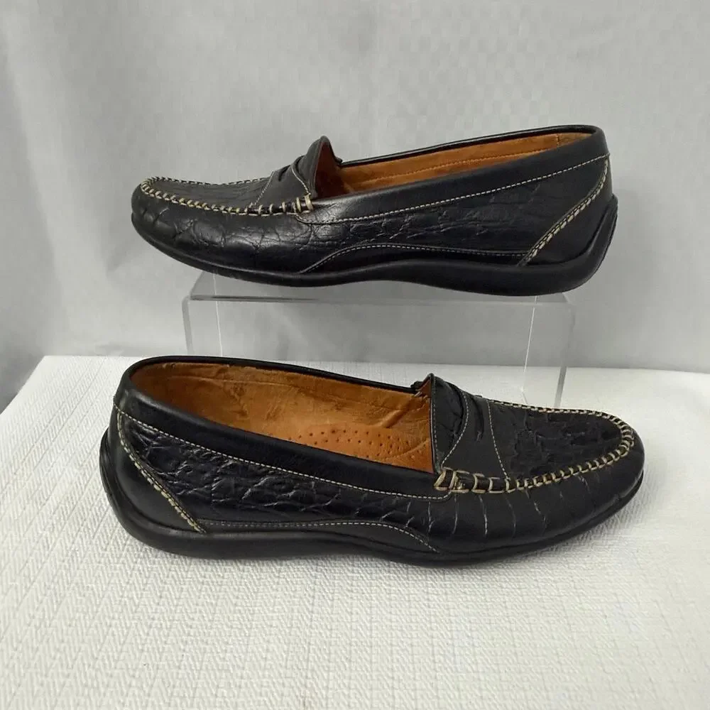 Martin Dingman Shoes Men's 9.5 M Wallace Crocodile Grain Black Driving Loafer